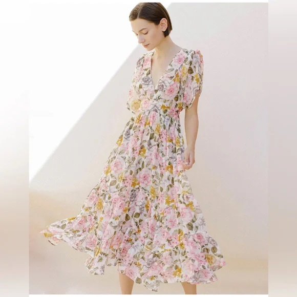 Storia floral pastel midi dress size S - Picture 2 of 6